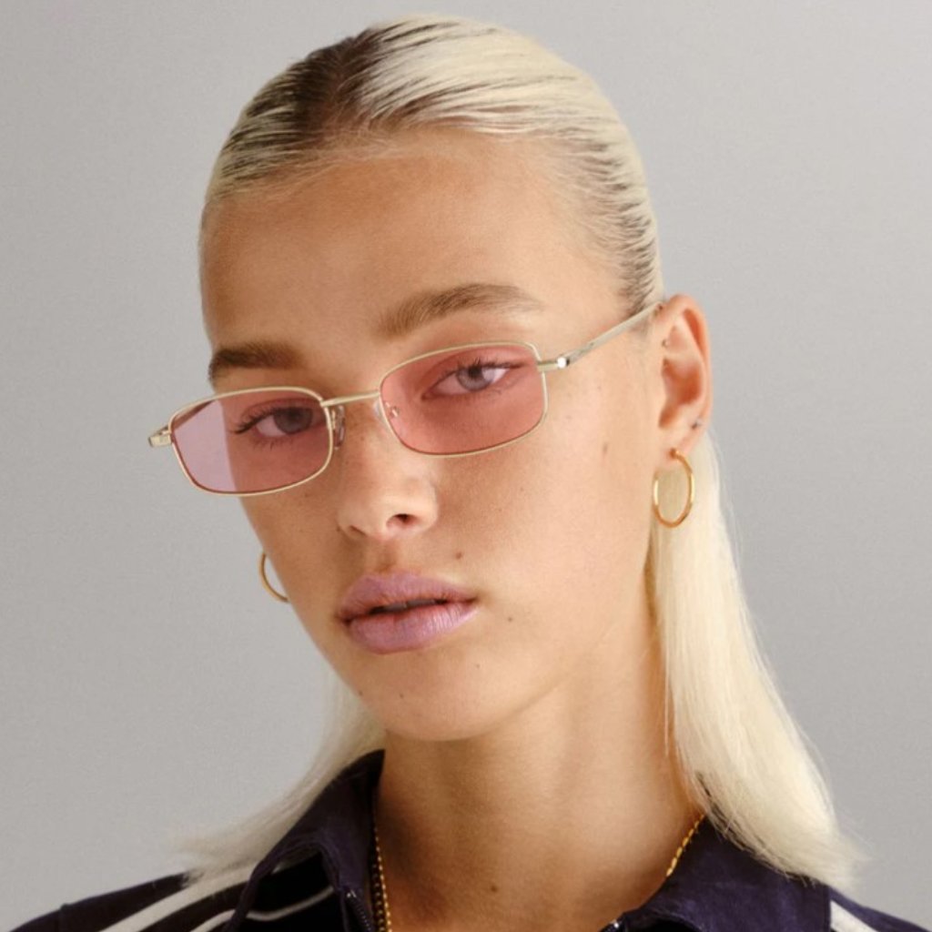 Aire Decan Rectangle Sunglasses Gold Frame Bubblegum Pink Lens Unisex Nwot